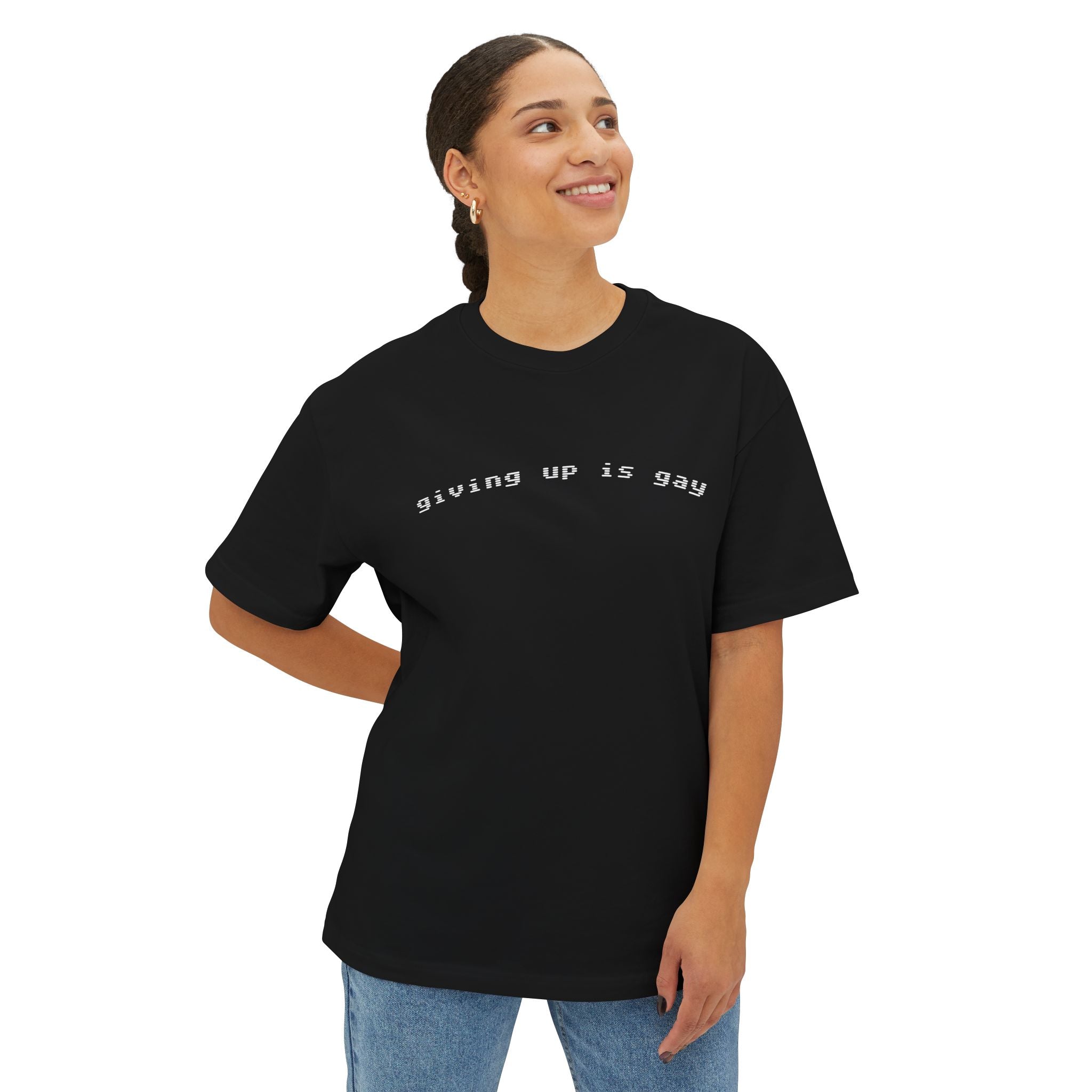 Offensive Graphic Tee — "Giving Up Is Gay" Statement Shirt